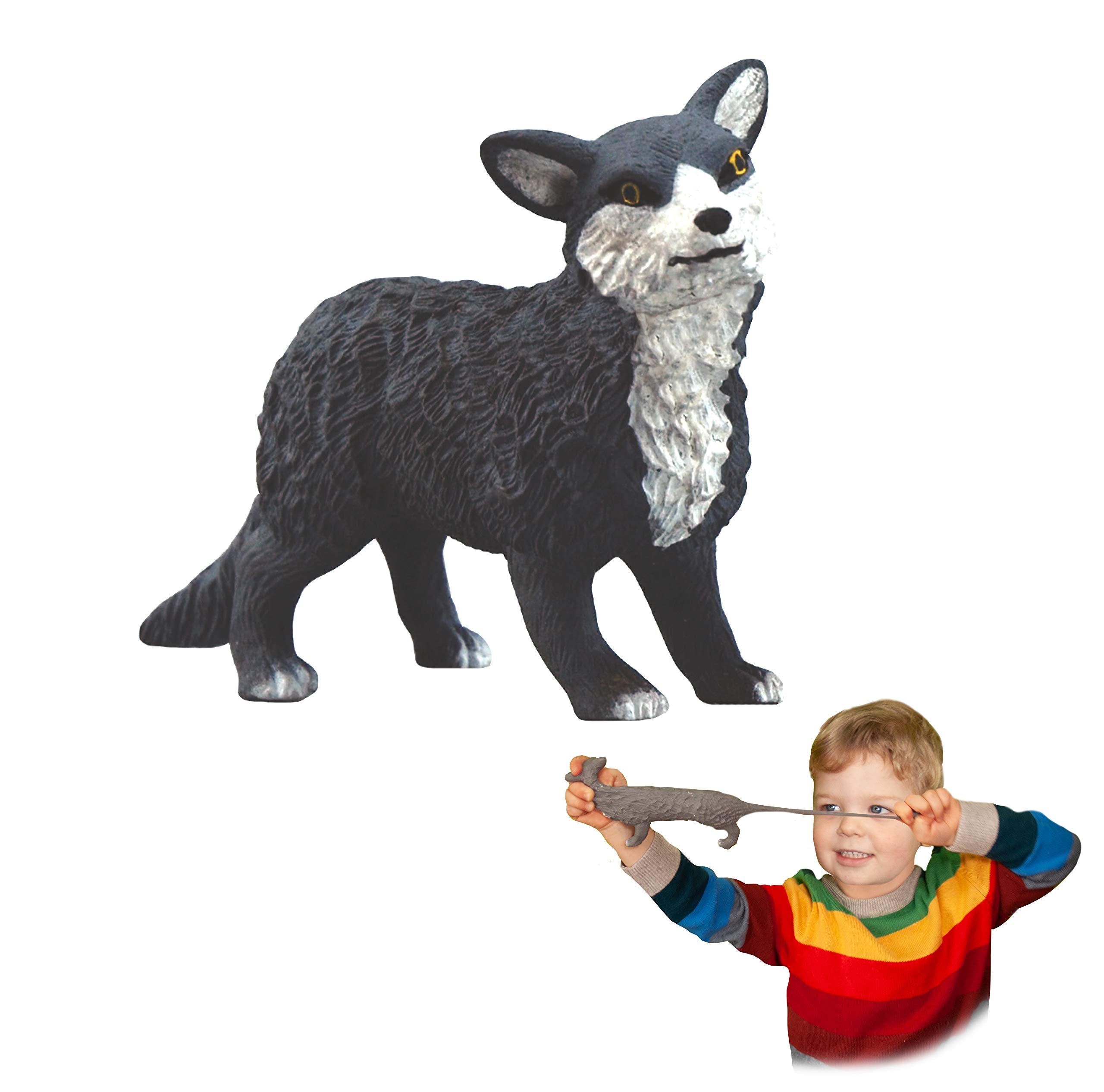 Rep Pals Wolf stretchy toy front angle showcases extreme stretch for imaginative play.