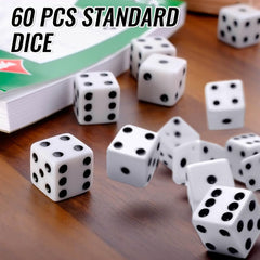 Rerdeim closeup of white dice shows clear black pips for easy reading.