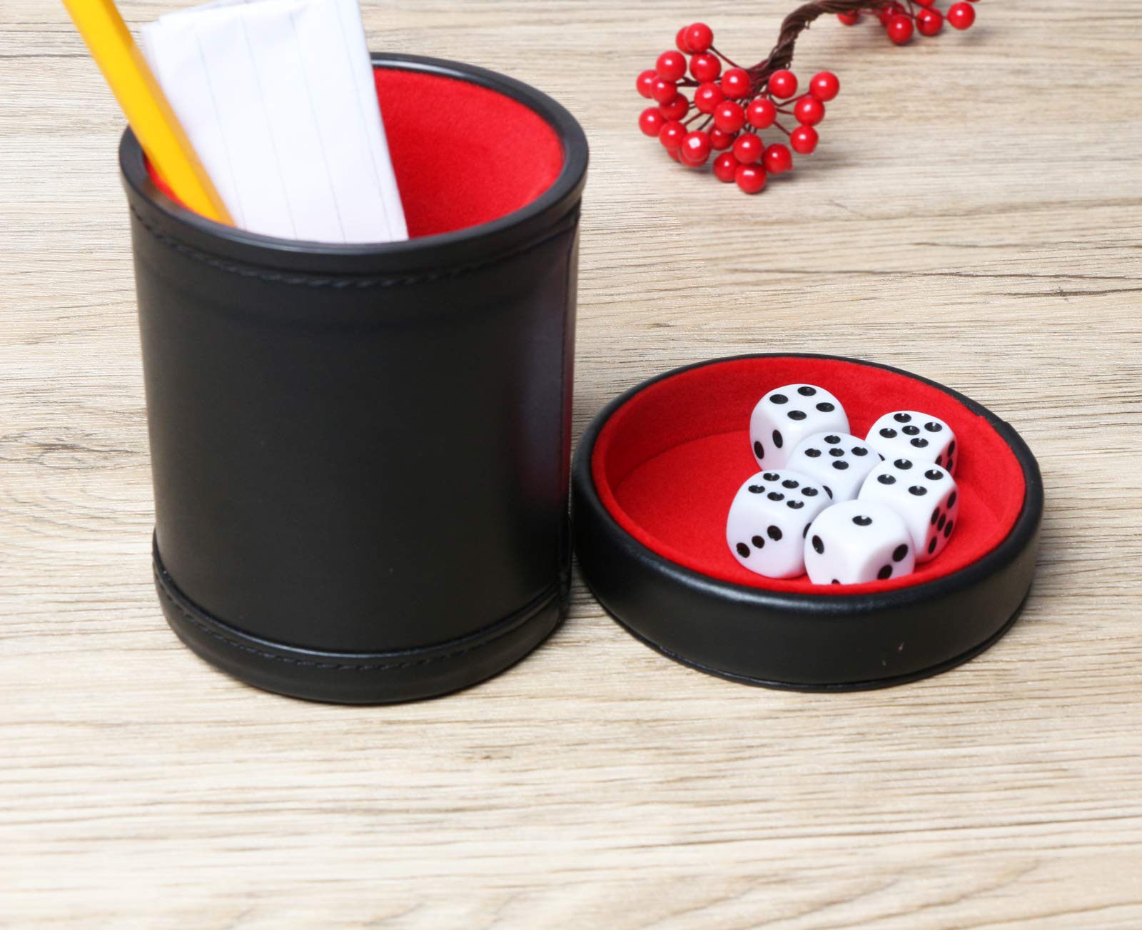 Compact dice cup design fits hands for kids and adults alike.