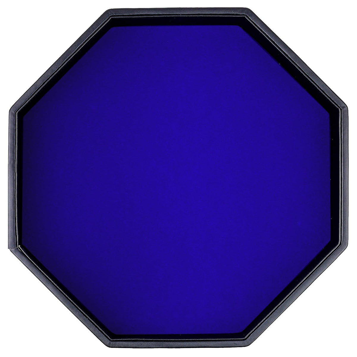 RERIVER dice tray in blue octagon, top view, durable PU leather for steady rolling.