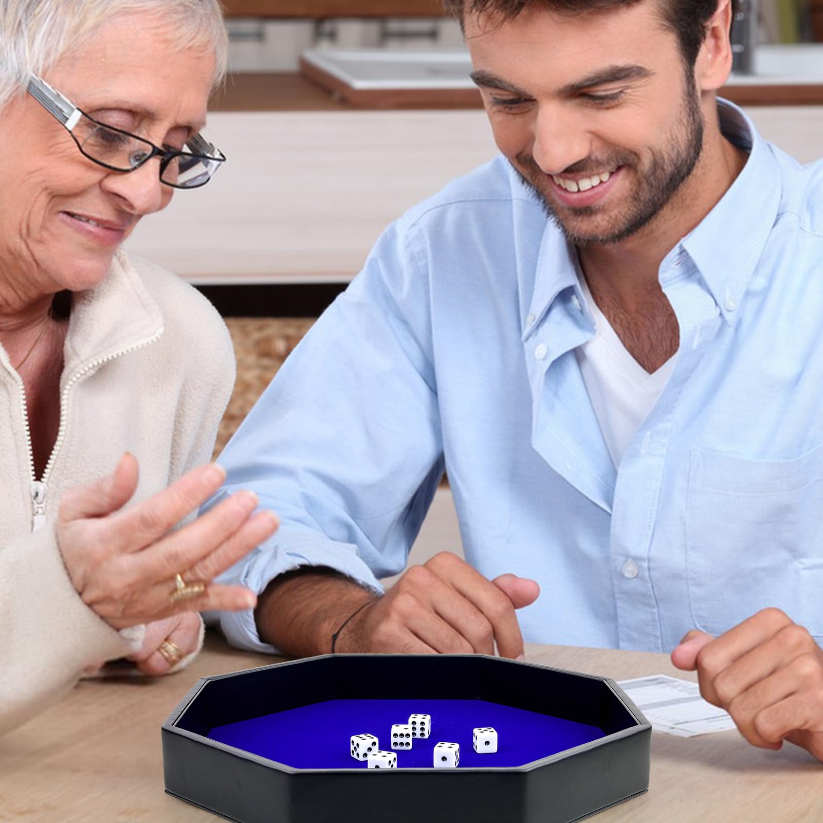 RERIVER blue octagon tray, easy to wipe clean after gameplay.