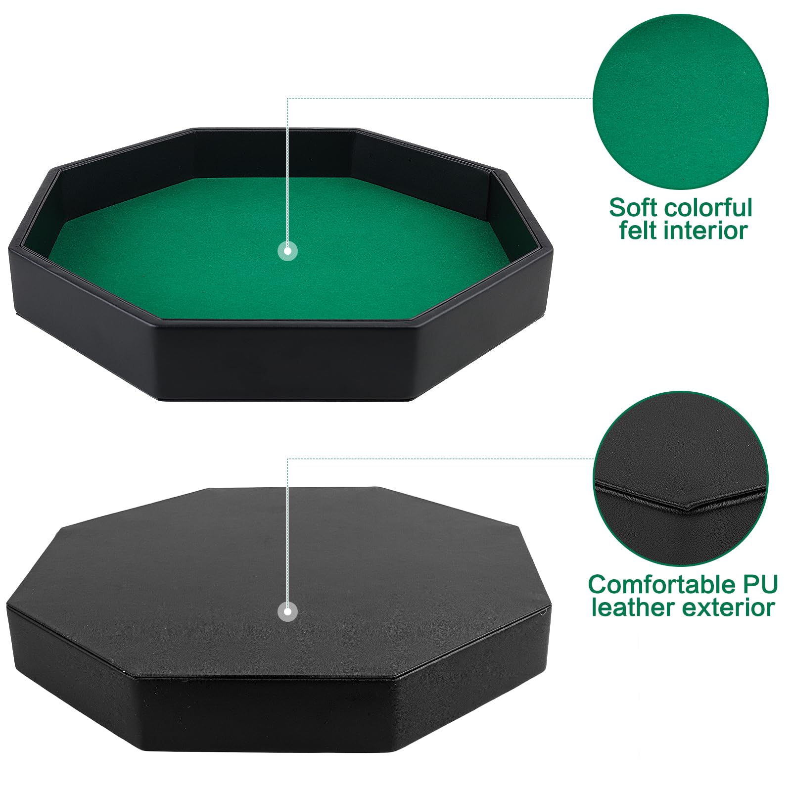RERIVER octagonal tray interior with green felt lining dampens rolling sound