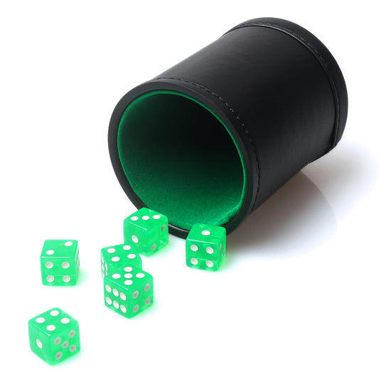 RERIVER faux leather dice cup with velvet interior for quiet, enjoyable rolls.