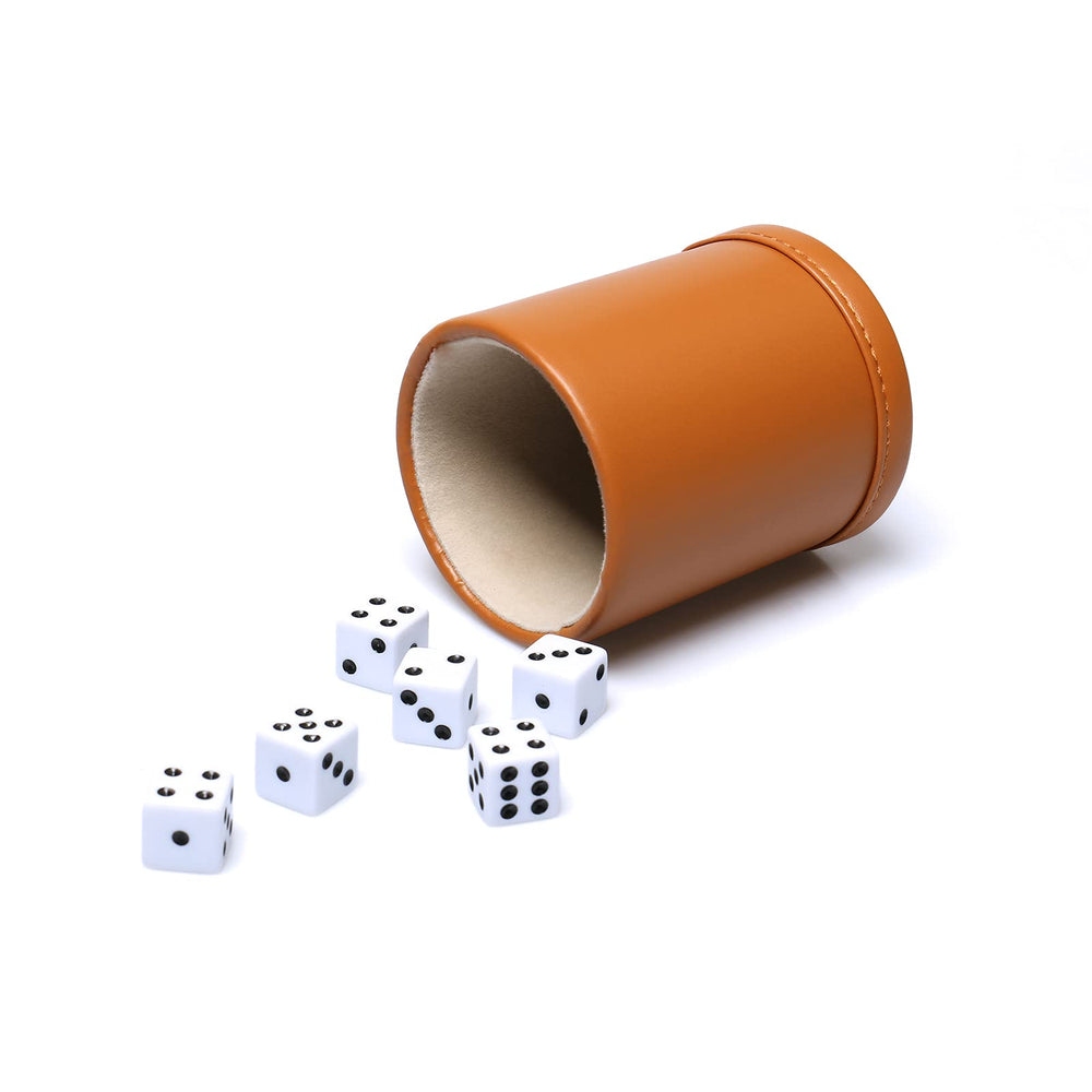 RERIVER leatherette dice cup with camel exterior for durable gameplay