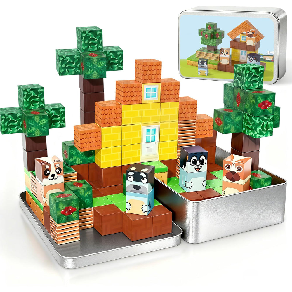 Resflycheng 70-piece magnetic blocks on iron box base for screen-free play