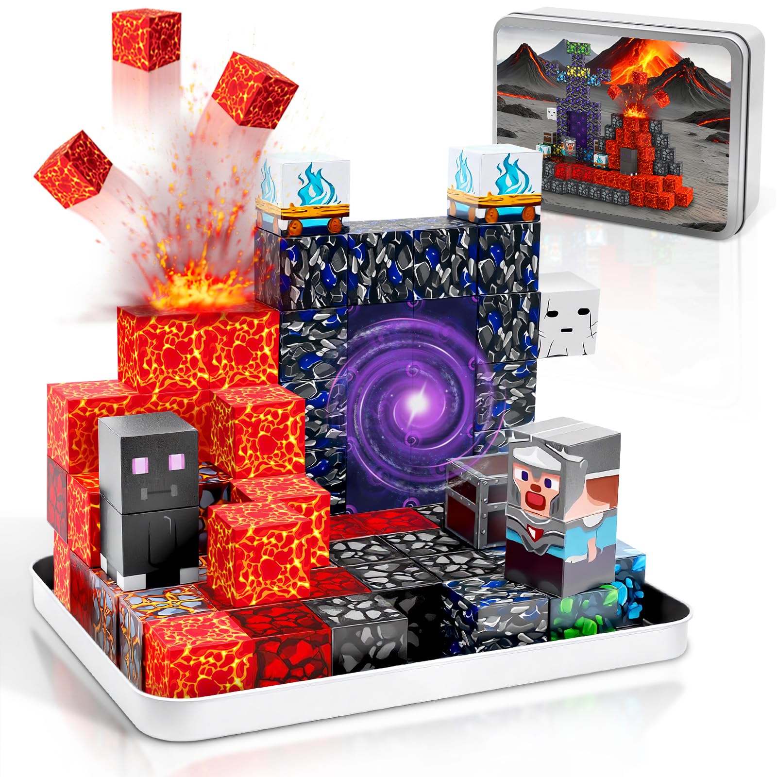 Resflycheng Lava Portal magnetic blocks in metal storage box for portable STEM play
