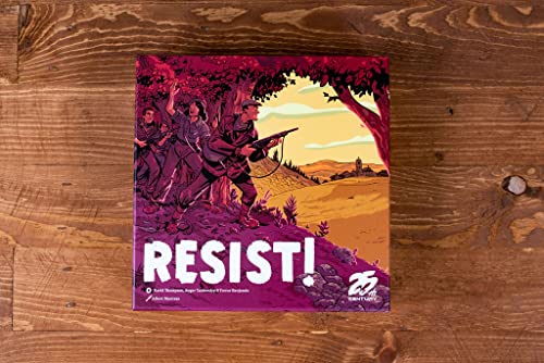Resist! solo setup image shows a compact game ready for focused play.