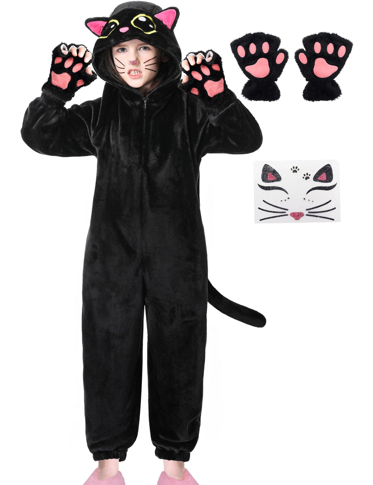 Resiwai black cat costume front zip for easy on and off