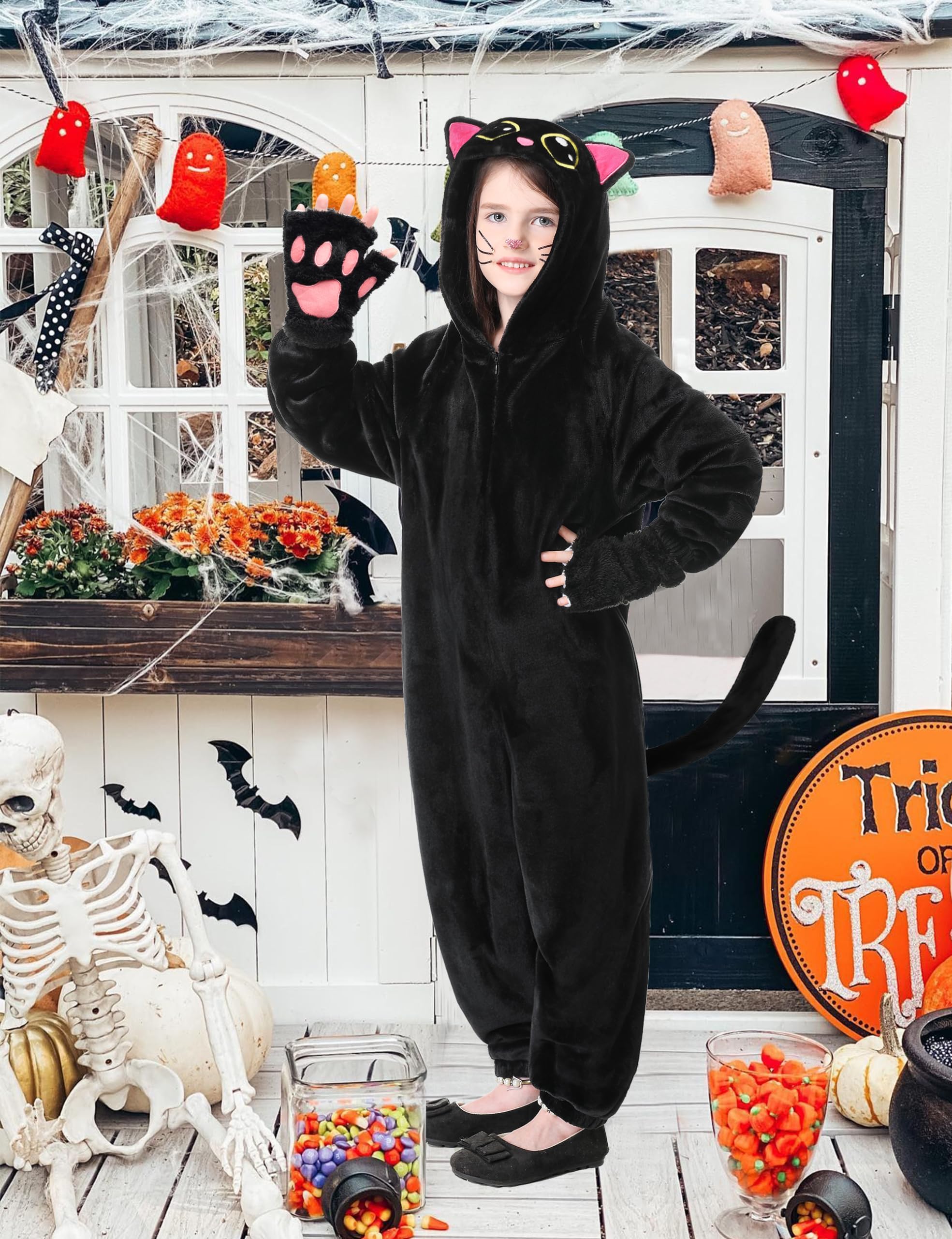 Resiwai black cat costume soft flannel material feels comfy