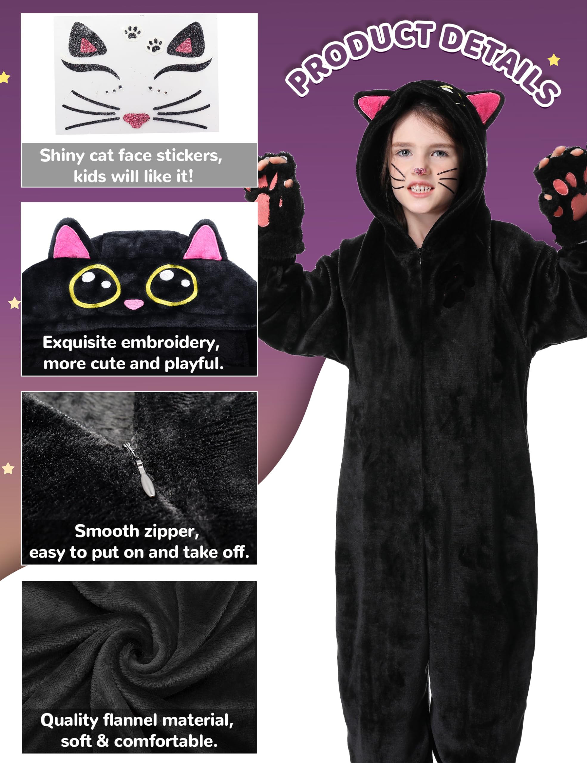 Resiwai black cat costume tail detail with plush, sturdy shape