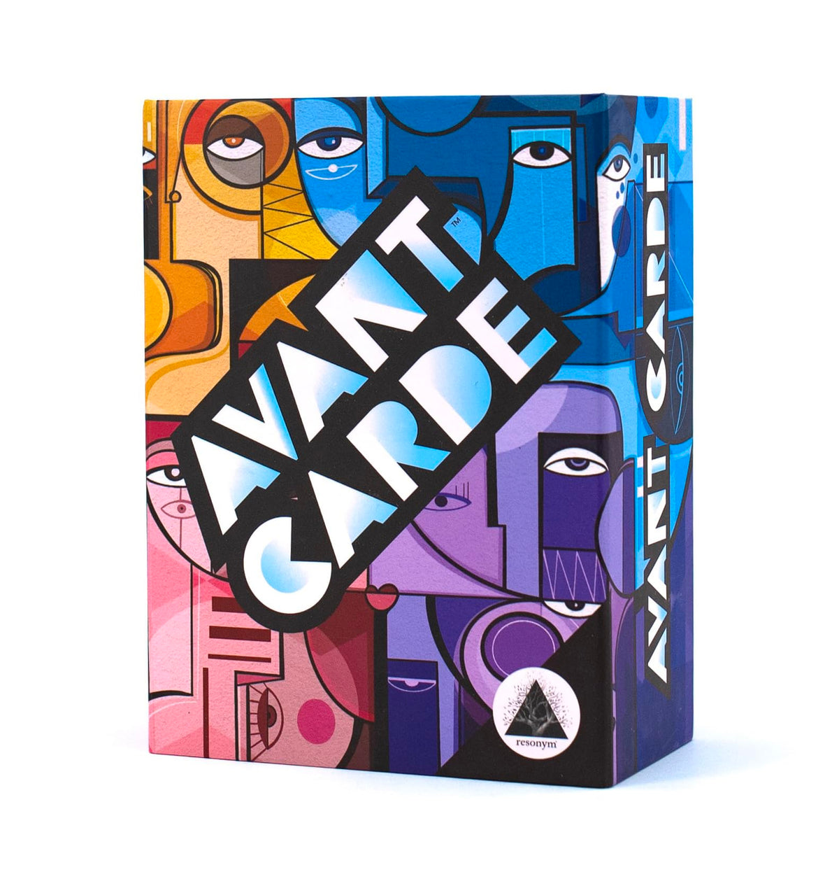 Resonym Avant Carde box front—vibrant art theme for engaging game nights.