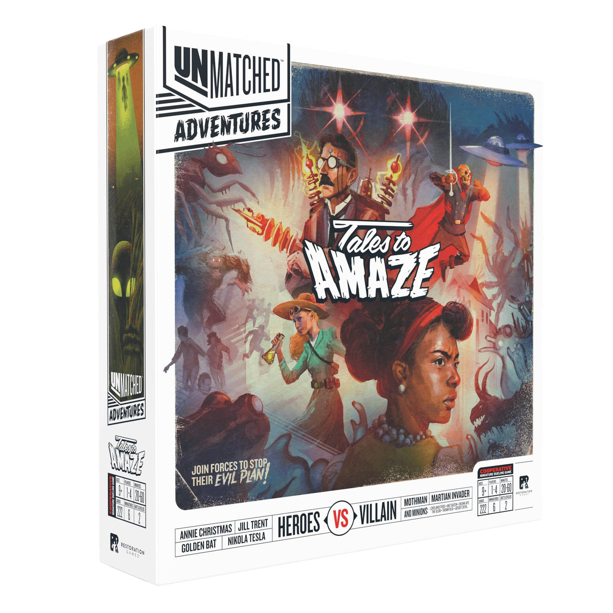 Restoration Games Unmatched Adventures Tales to Amaze box art inviting quick cooperative play