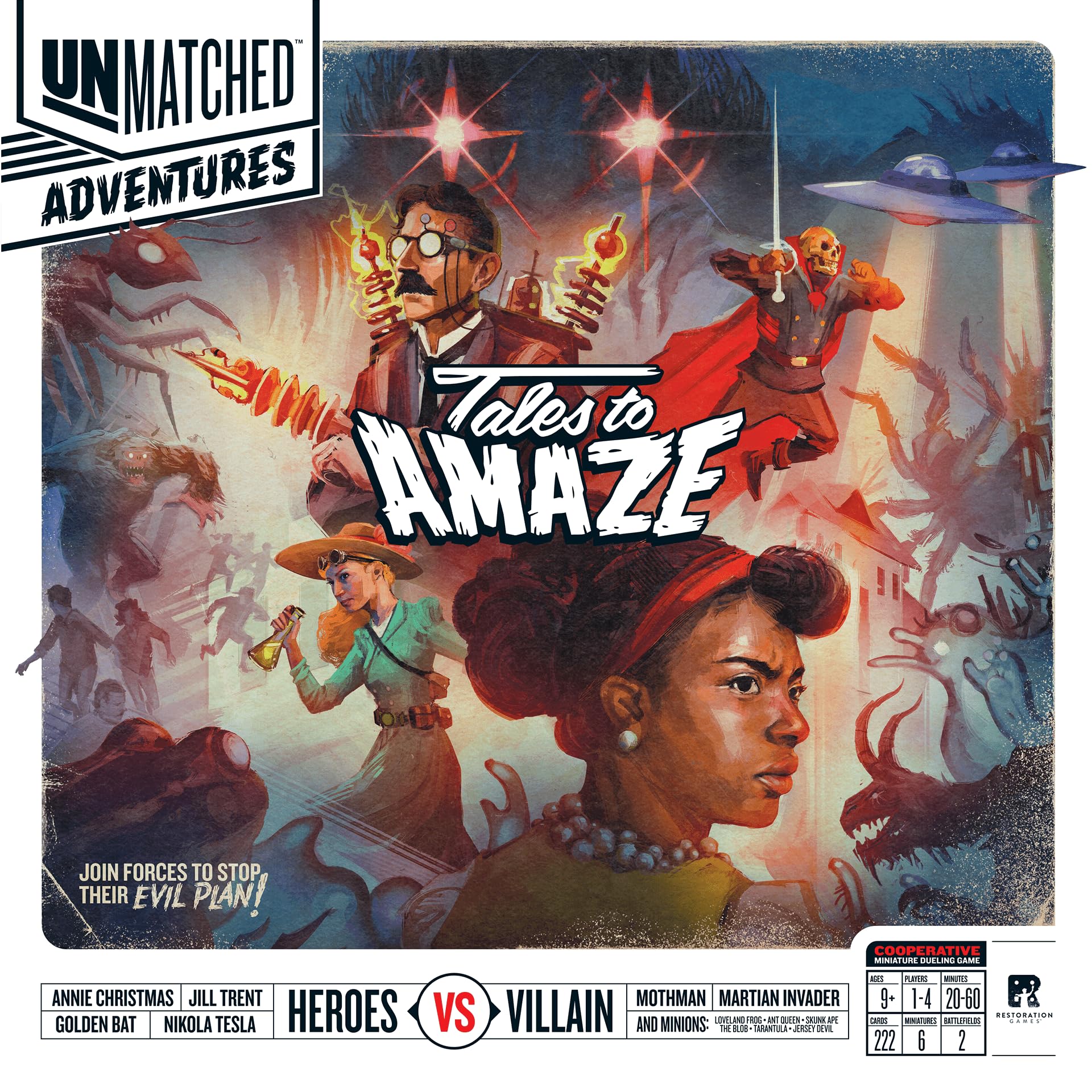 Restoration Games Unmatched Adventures Tales to Amaze board setup for fast missions