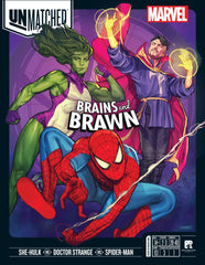 Restoration Games Unmatched Marvel Brains and Brawn box art for fast, tactical battles.
