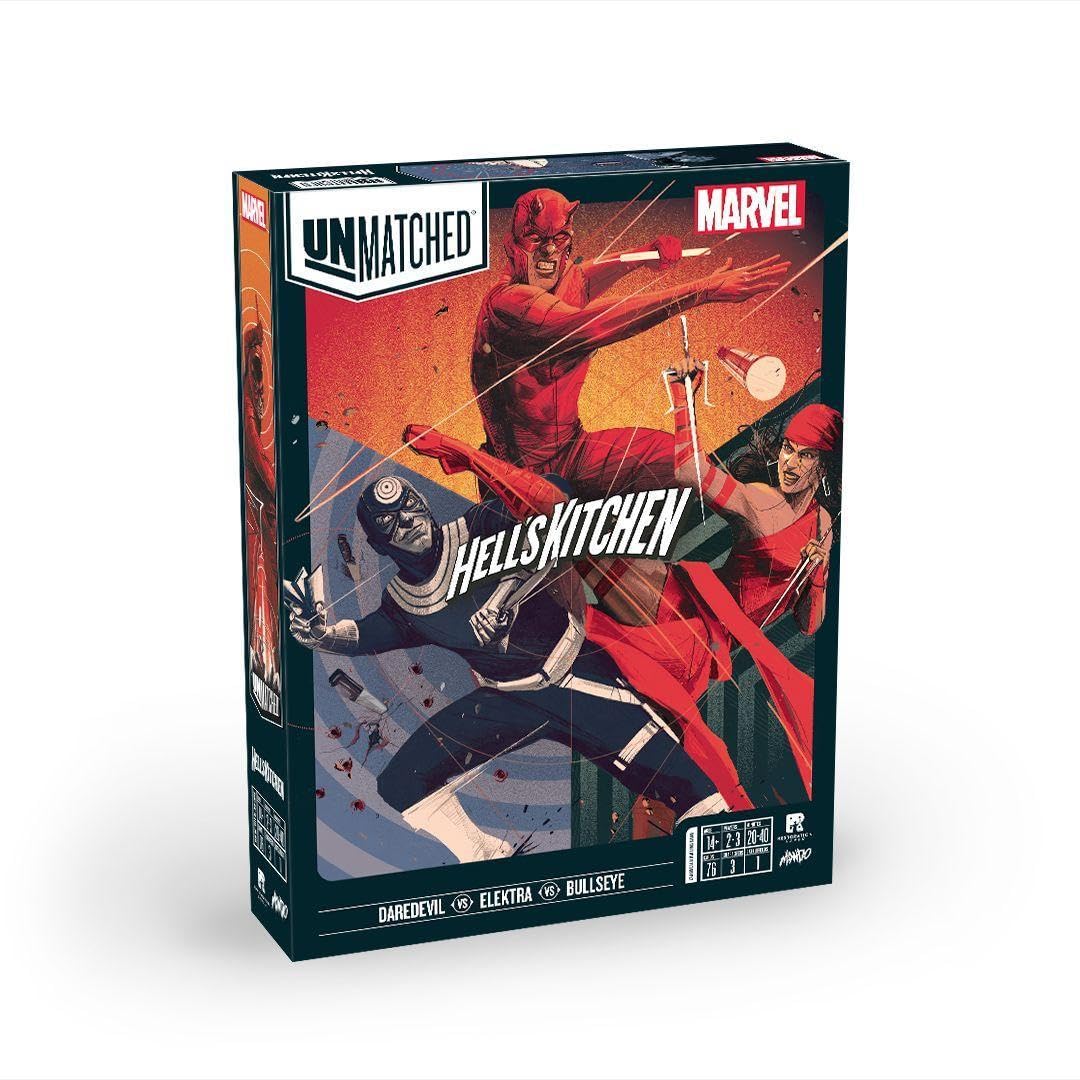 Restoration Games Unmatched Marvel Hell's Kitchen Daredevil duel scene for strategic combat