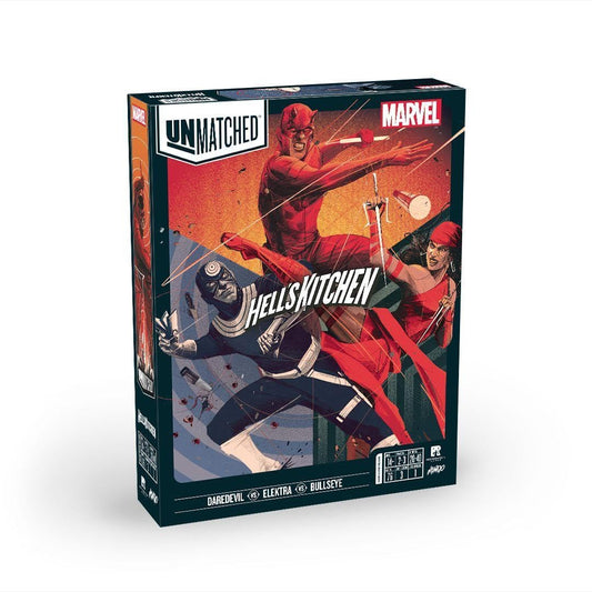 Restoration Games Unmatched Marvel Hell's Kitchen Daredevil duel scene for strategic combat