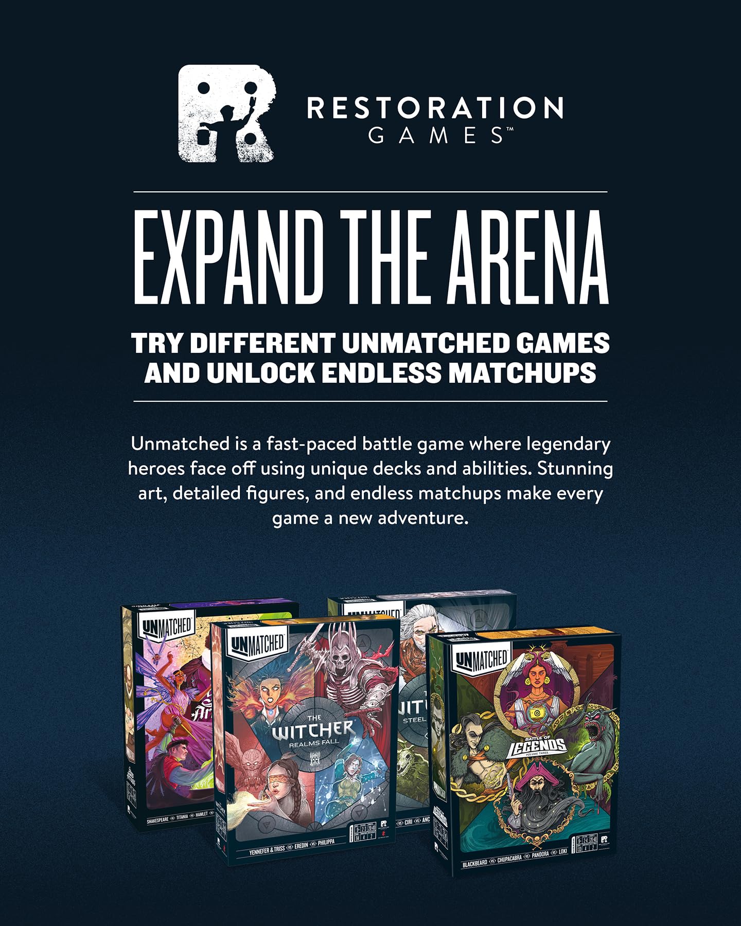 Restoration Games Unmatched Witcher box art and components
