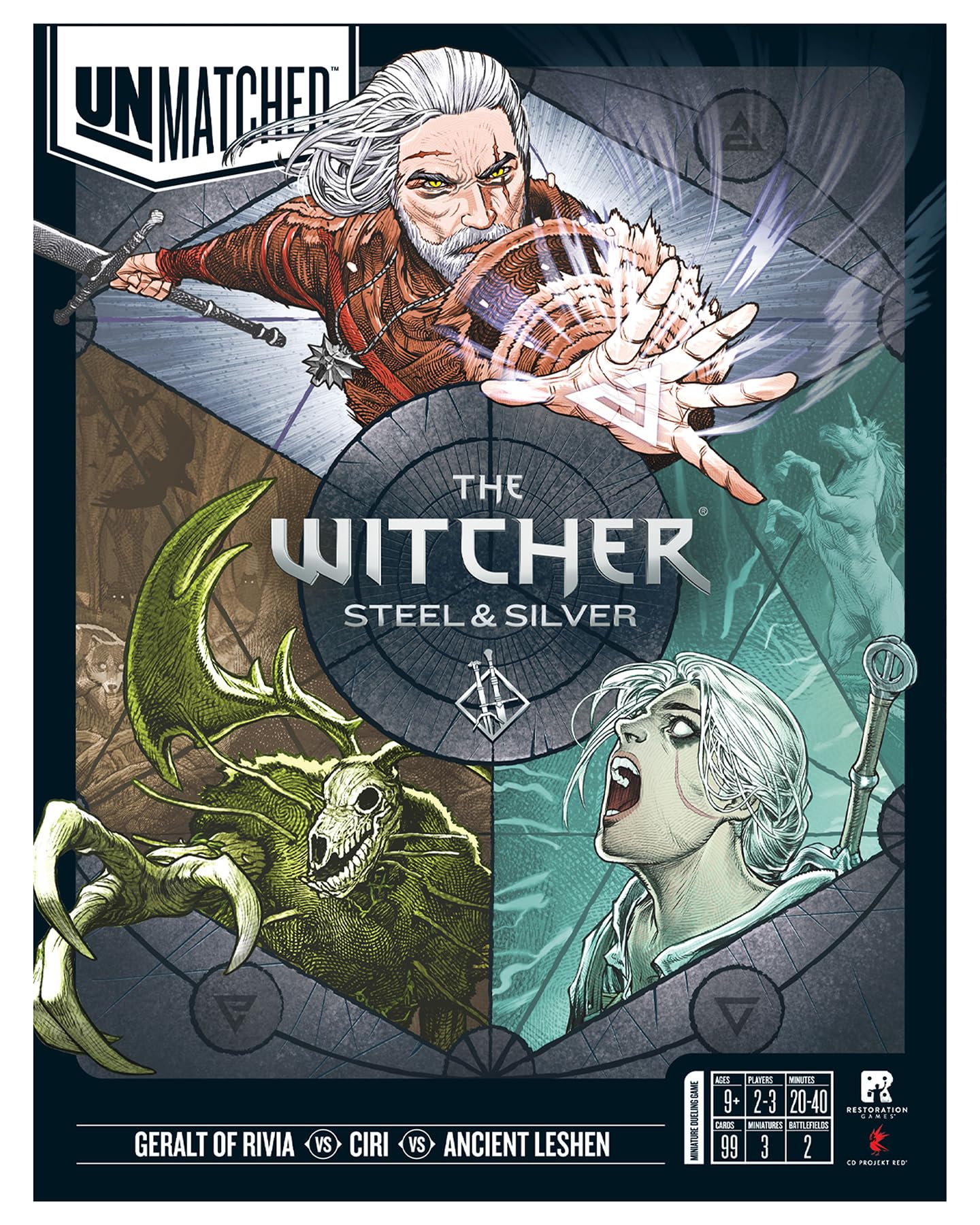 Restoration Games Unmatched Witcher Geralt miniature ready for duel strategy