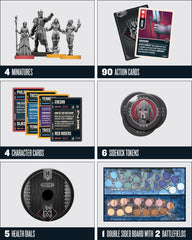 Restoration Games Unmatched Witcher Realms Fall decks and miniatures for head-to-head play.