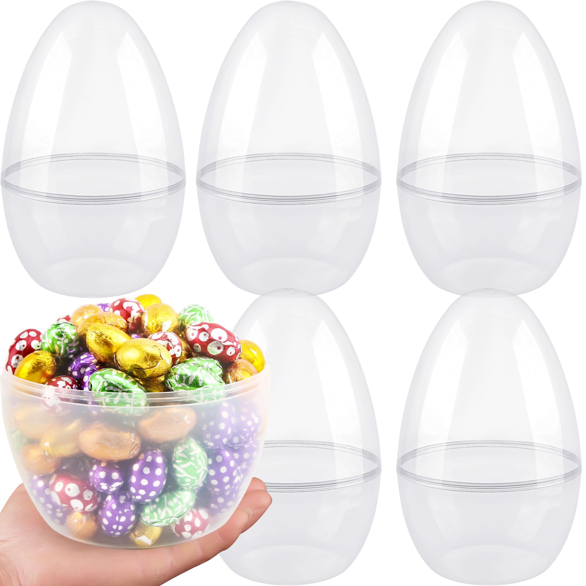 Restroma giant Easter egg 10-inch clear shell showcases hidden treats for egg hunts.