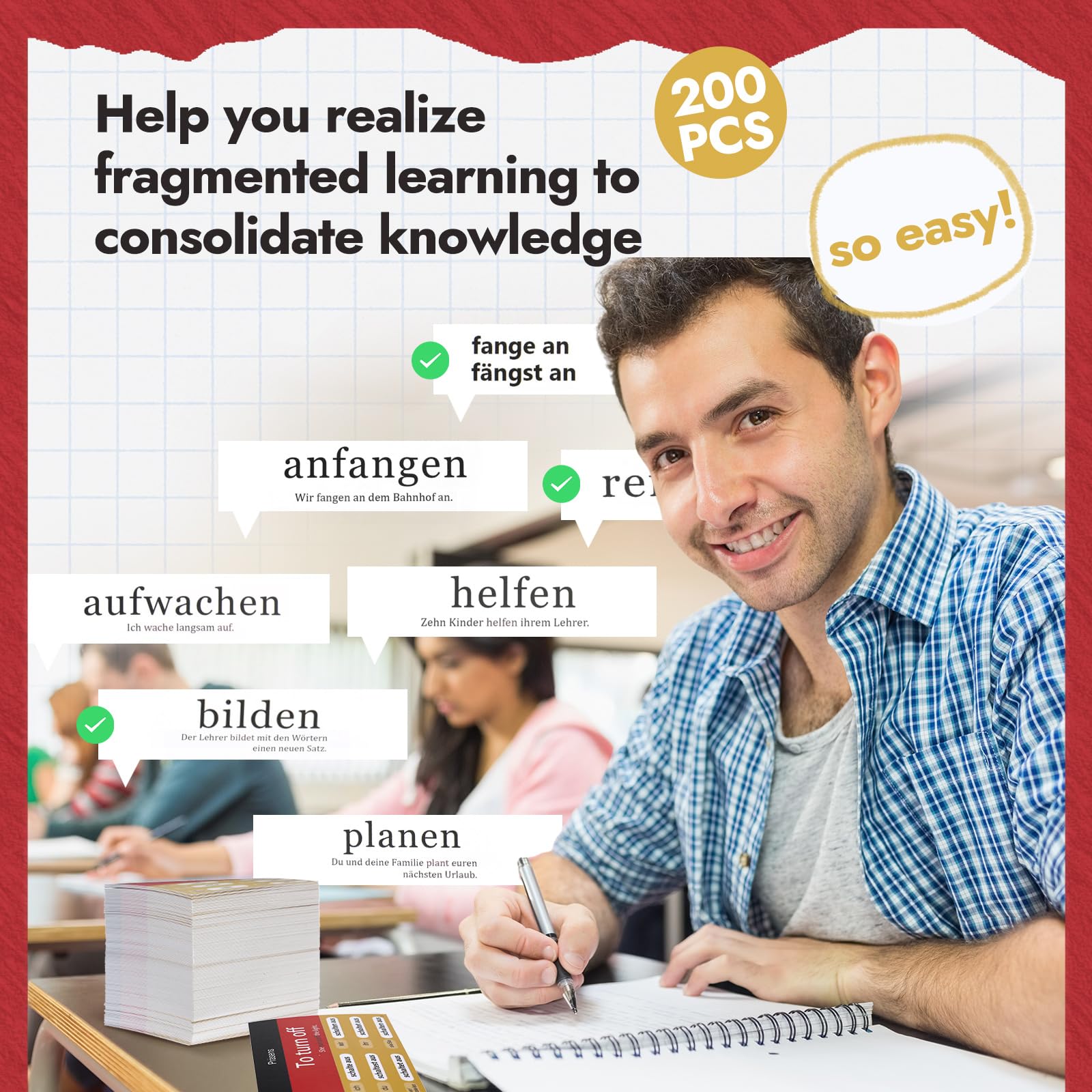 Resurhang 200-piece flashcards pack designed for focused language learning
