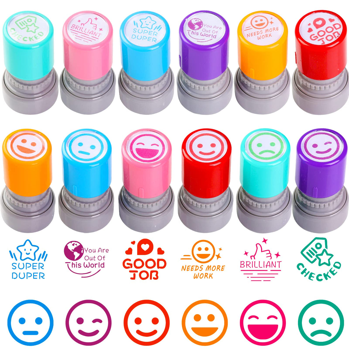 Retainbre 12-sorted teacher stamps for classroom feedback and student motivation.