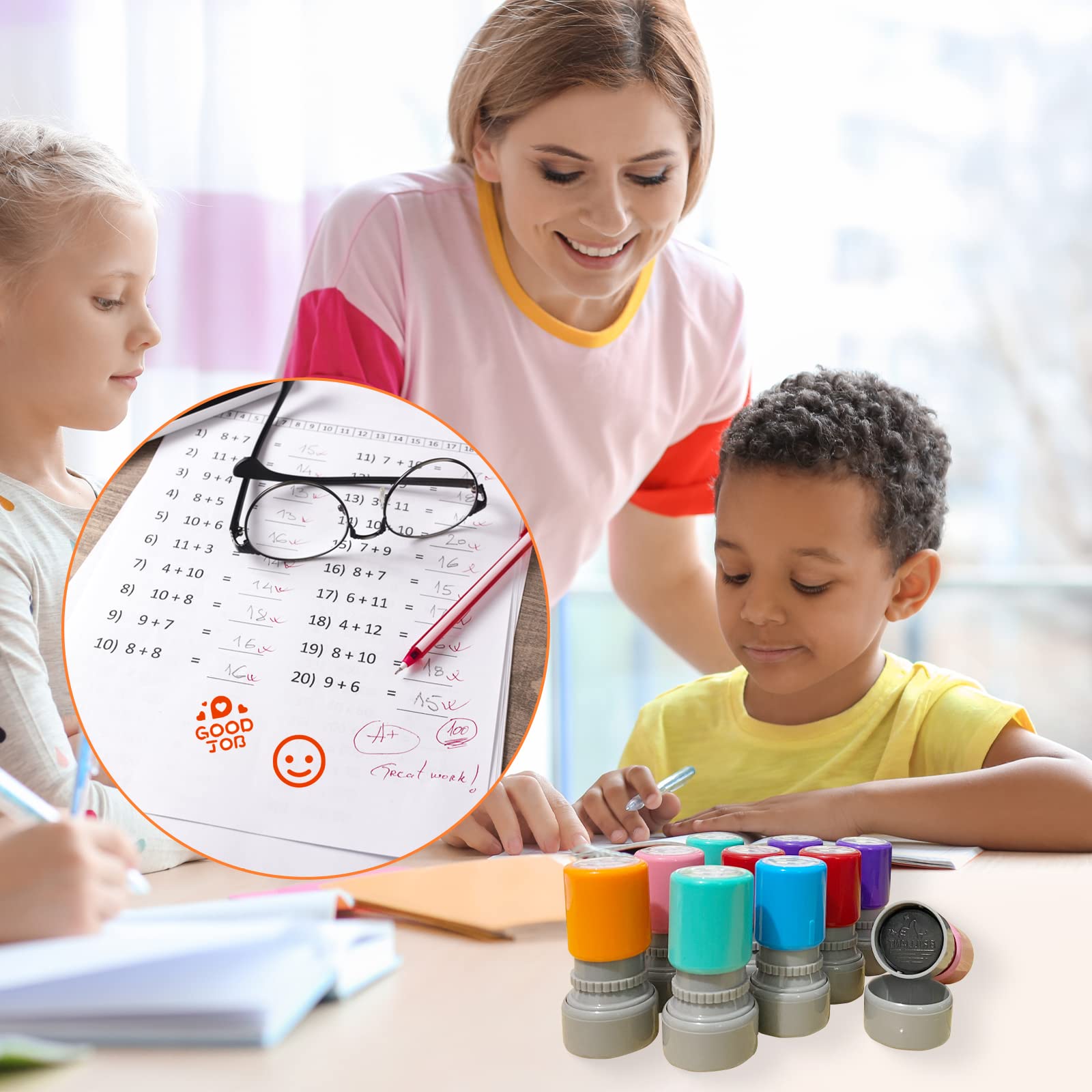 Retainbre mood expression stamps add colorful encouragement during grading.