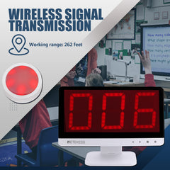 Retekess TM101 buzzer button top view shows quick signaling in play.