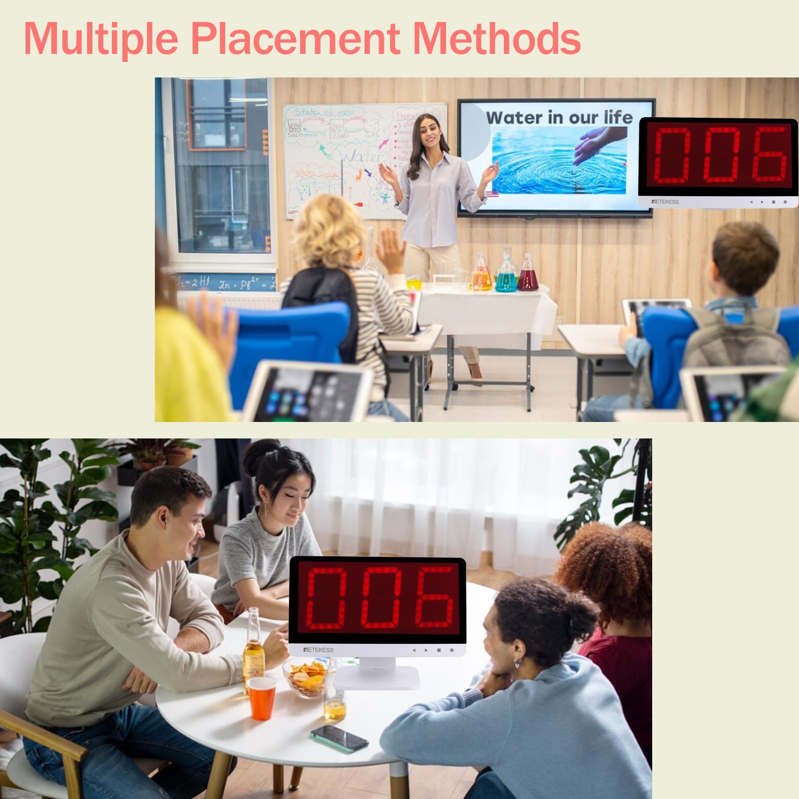 Retekess TM101 four-button states indicate standby, first, or penalties.