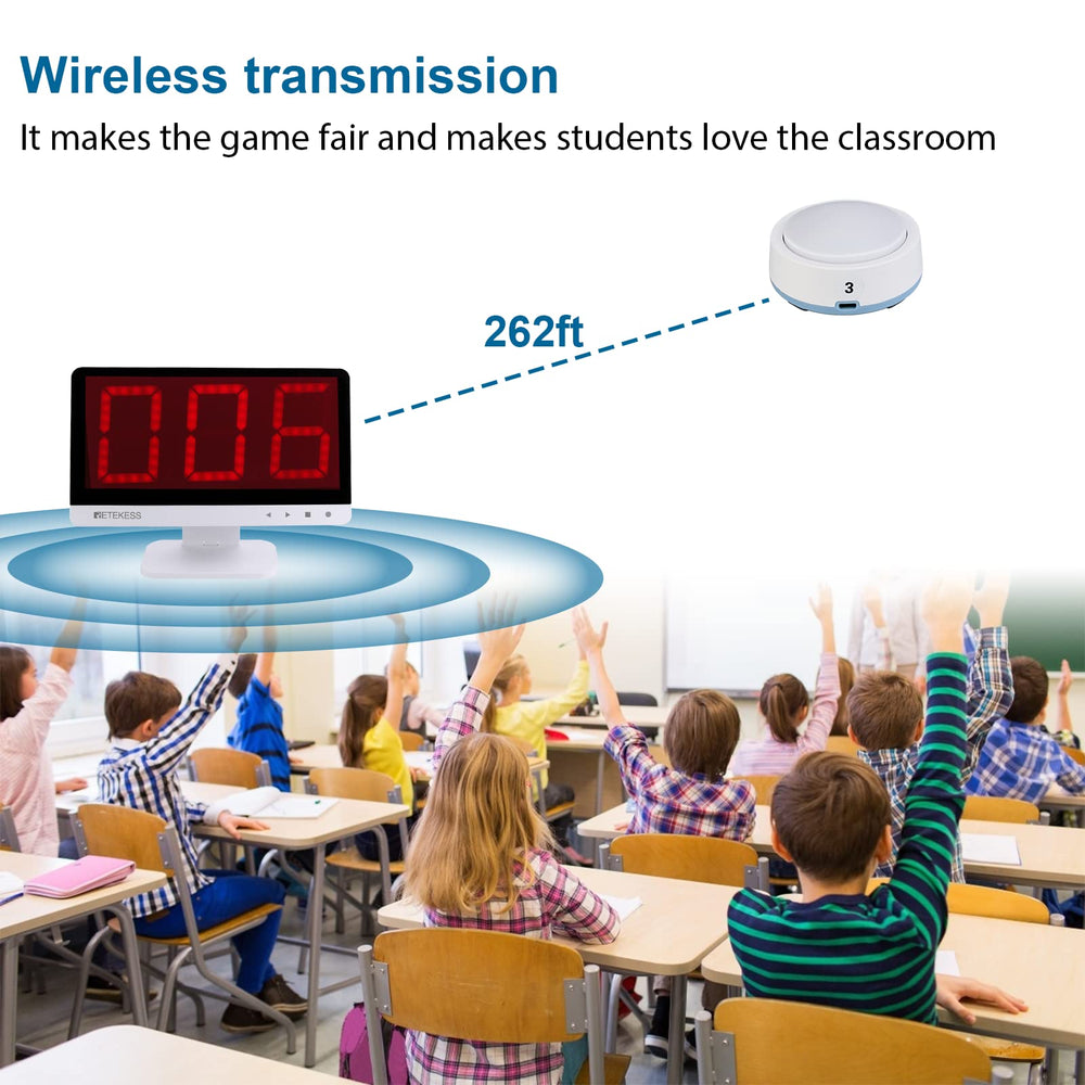 Retekess TM101 color LED prompts improve turn-taking visibility.