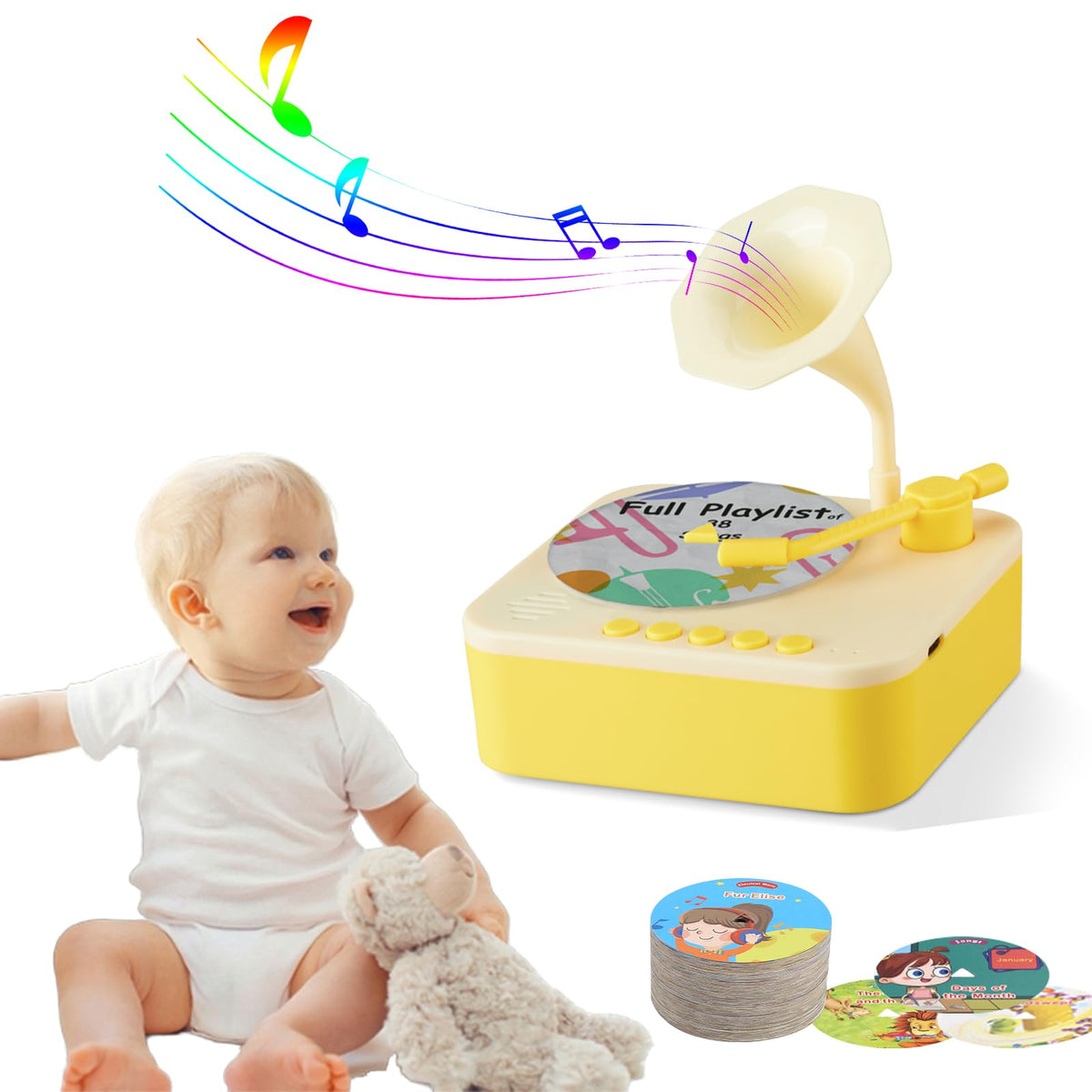 Retysaz Kids Phonograph yellow front view for engaging storytelling