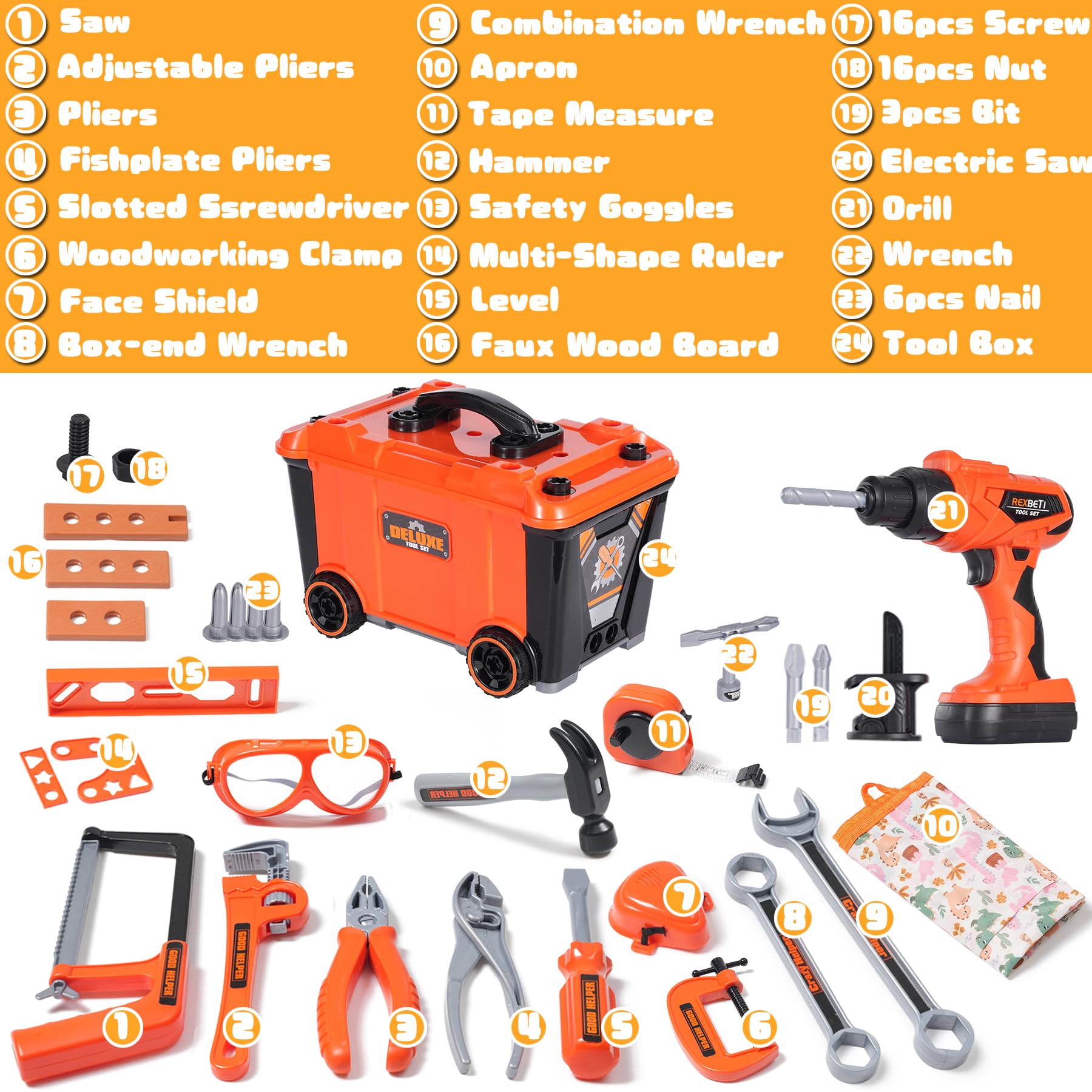 REXBETI exclusive creative apron included for role play carpentry