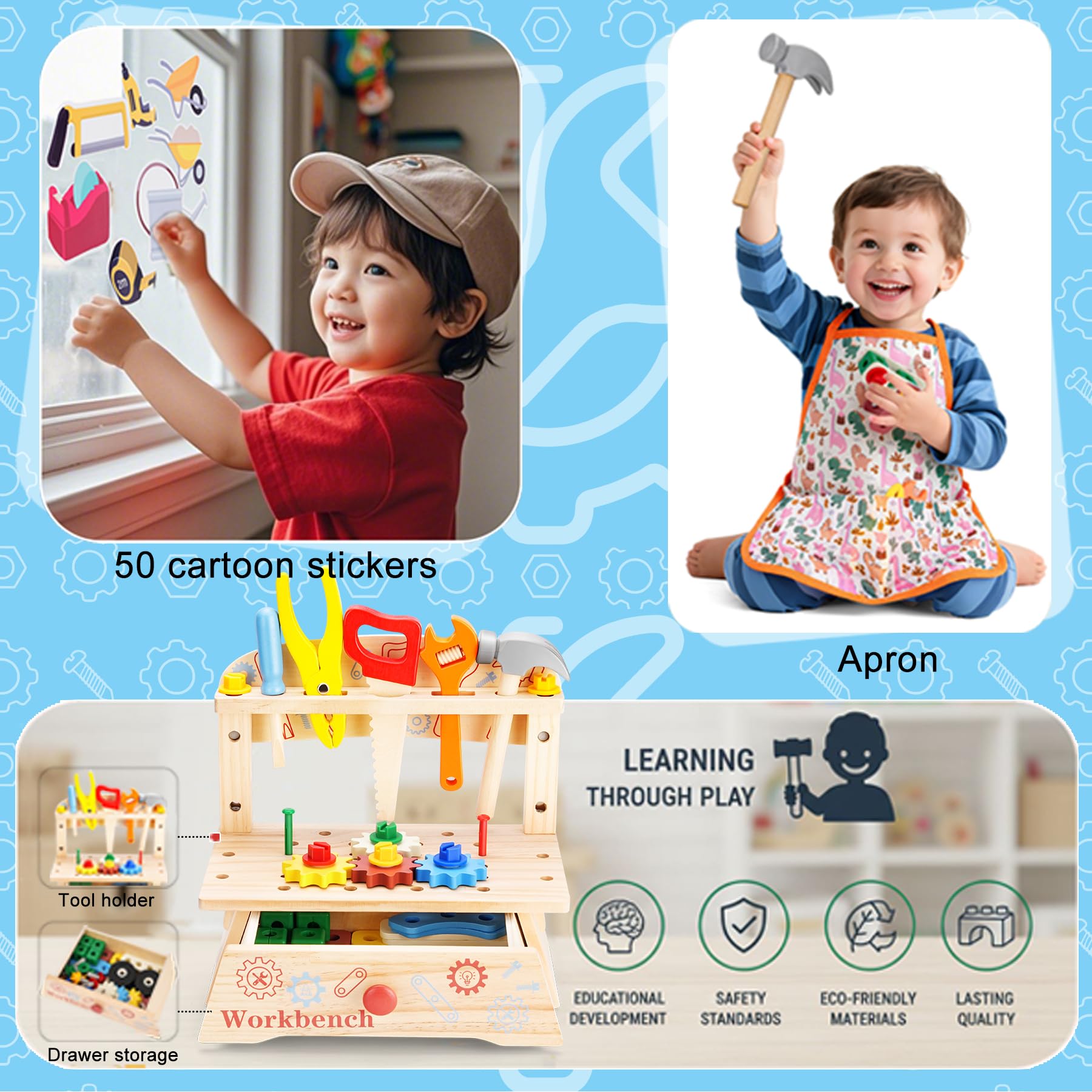 REXBETI toddler tool bench encourages safe, immersive pretend construction experiences.