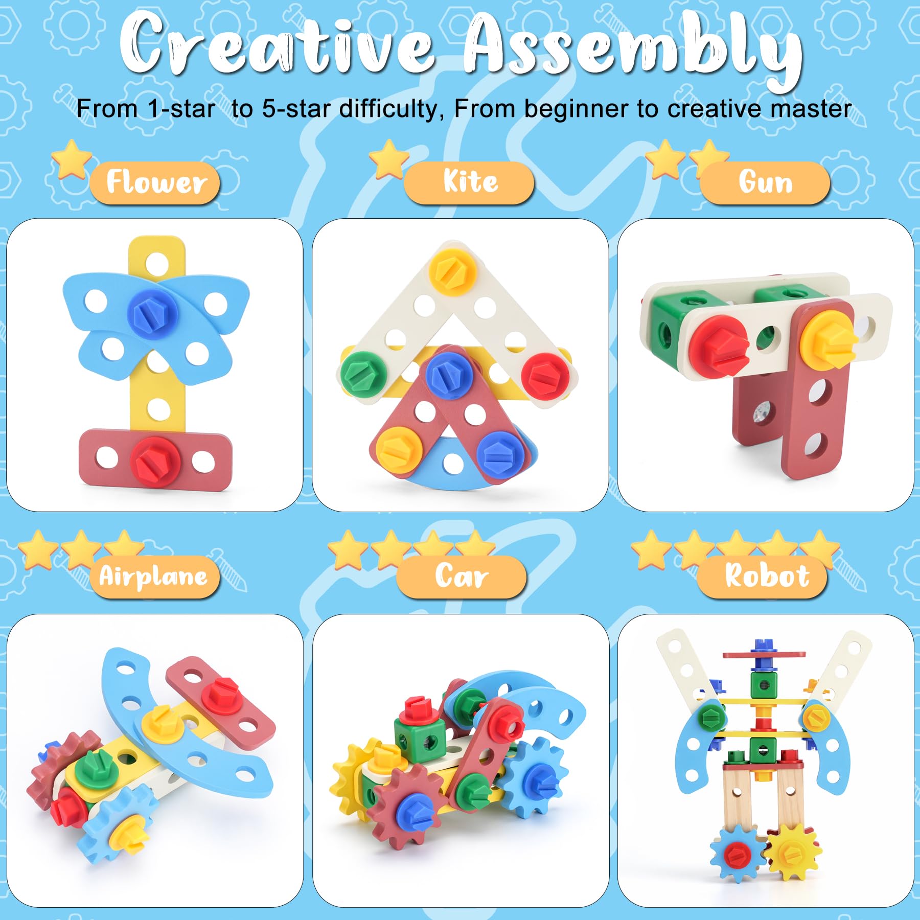 REXBETI wooden toy set supports concentration and longer focus during play.