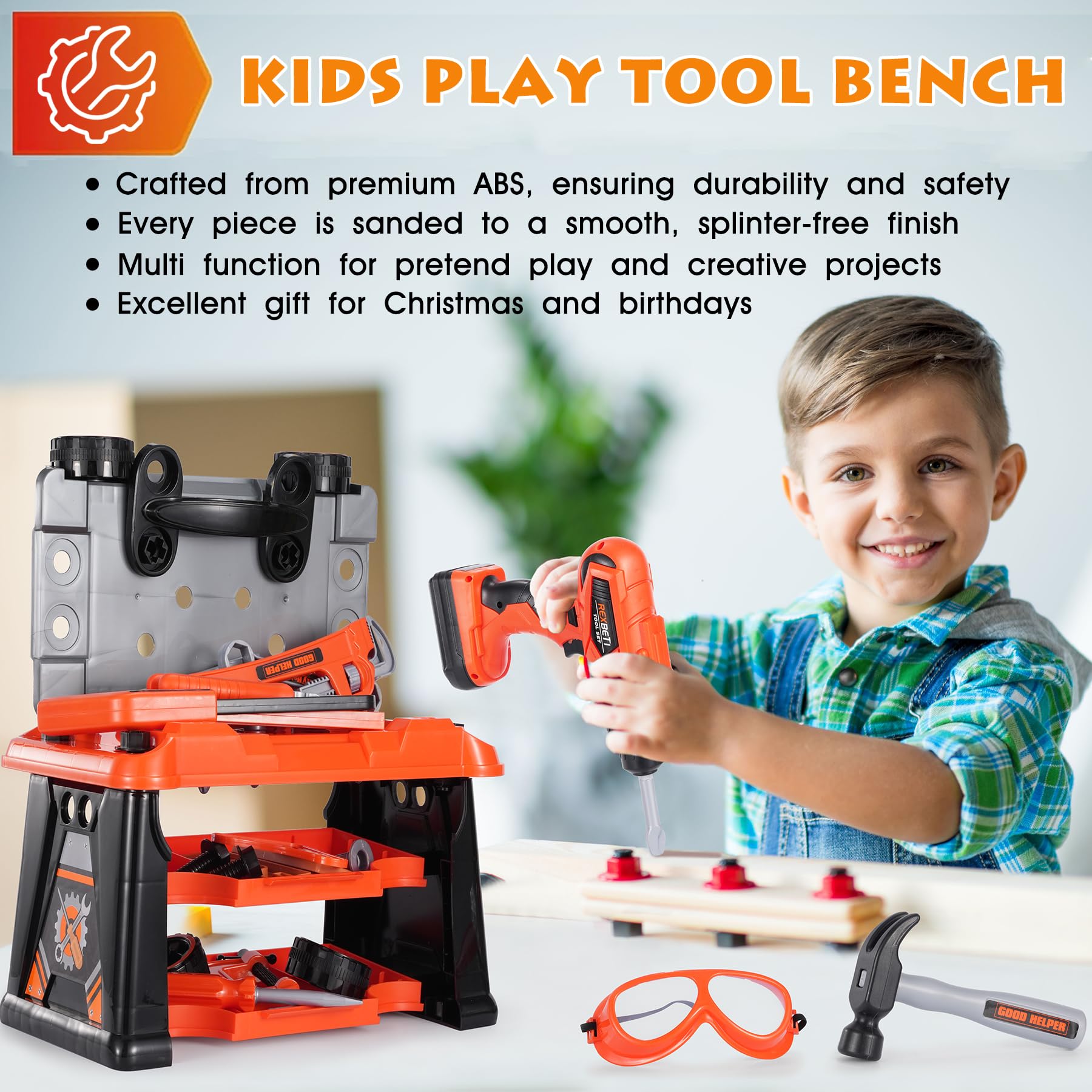 REXBETI screwdriver bits and saw blade included for versatile pretend play
