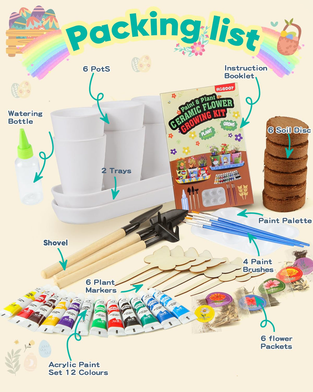 RGBDOT Kids Gardening Set paint tubes provide vibrant colors for lasting art projects