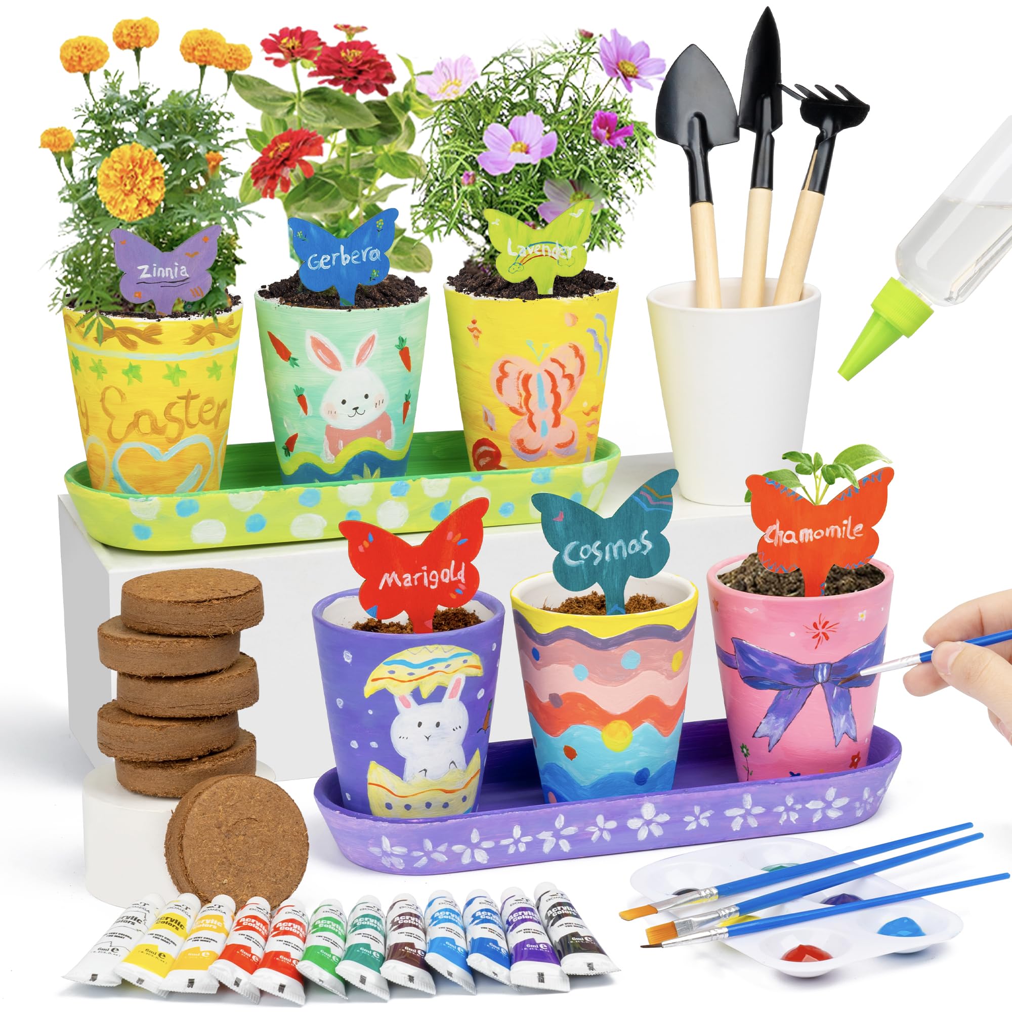 RGBDOT Kids Gardening Set pots showcase colorful designs for creative expression