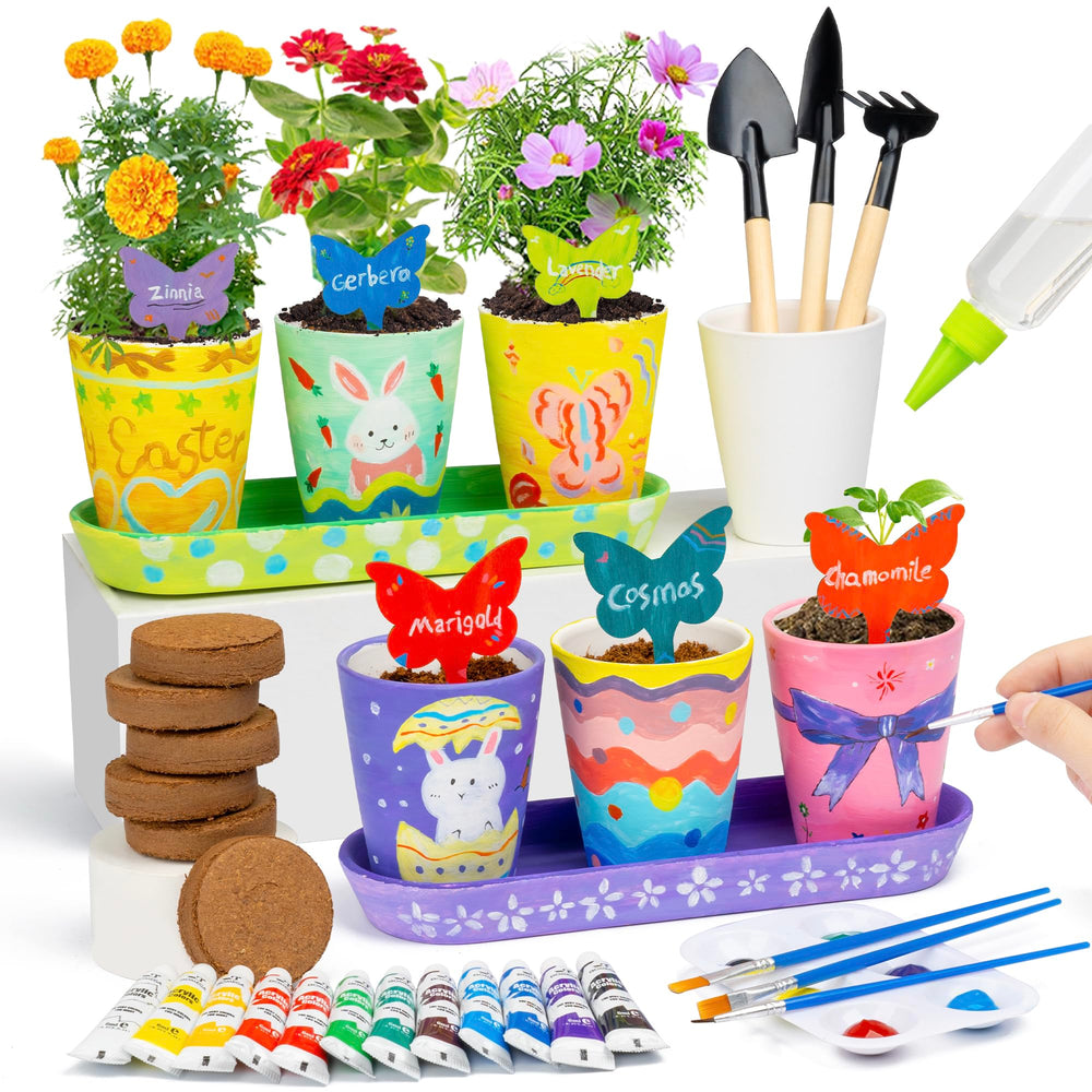 RGBDOT Kids Gardening Set pots showcase colorful designs for creative expression