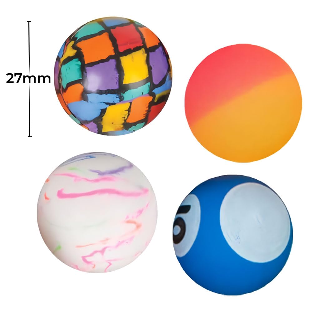 Rhode Island Novelty 27mm assorted bounce balls close-up with swirls and patterns for fun games.