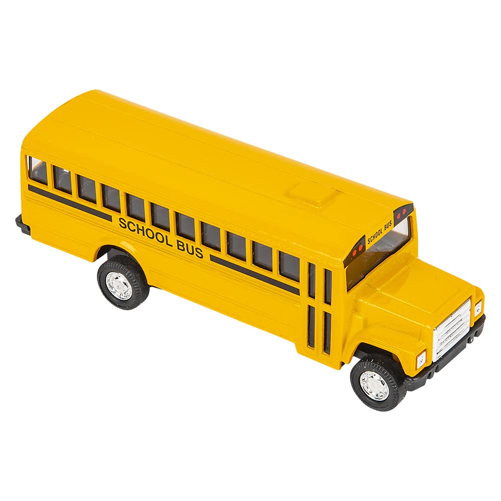 Rhode Island Novelty 5-Inch Die-Cast School Bus pull-back action showcases durable, fast-moving fun.