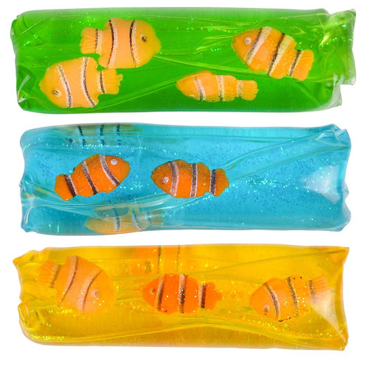 Rhode Island Novelty Clownfish Water Wiggler in palm with mesmerizing wiggles for sensory play.