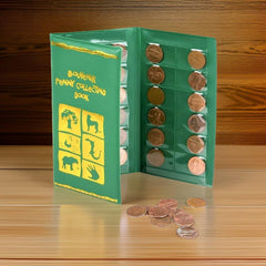 Rhode Island Novelty Green Zoo Penny Book promotes hands-on learning through simple coin collecting.