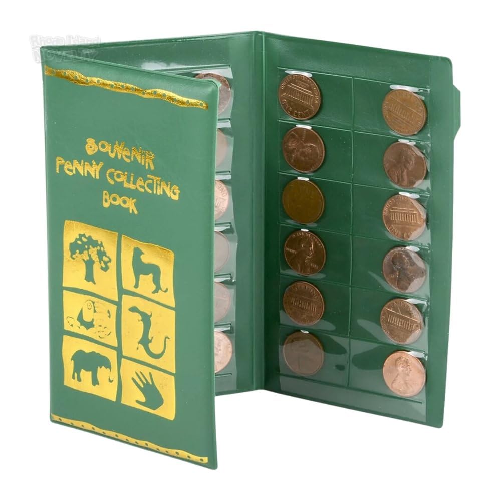 Rhode Island Novelty Green Zoo Penny Book open bifold shows clear pockets for easy coin placement.