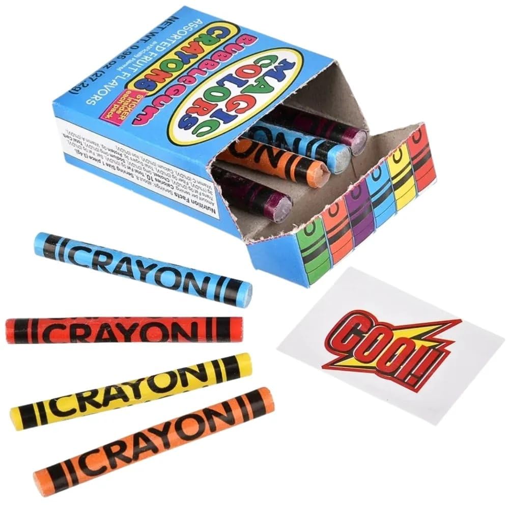 Rhode Island Novelty Magic Colors bubble gum crayons 24-pack close-up tips highlight rich pigments.