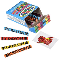 Rhode Island Novelty Magic Colors bubble gum crayons 24-pack close-up tips highlight rich pigments.