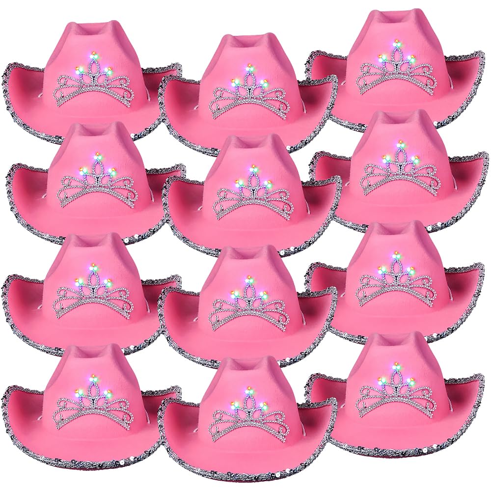 Rhode Island Novelty pink cowgirl hat with light-up tiara for party fun