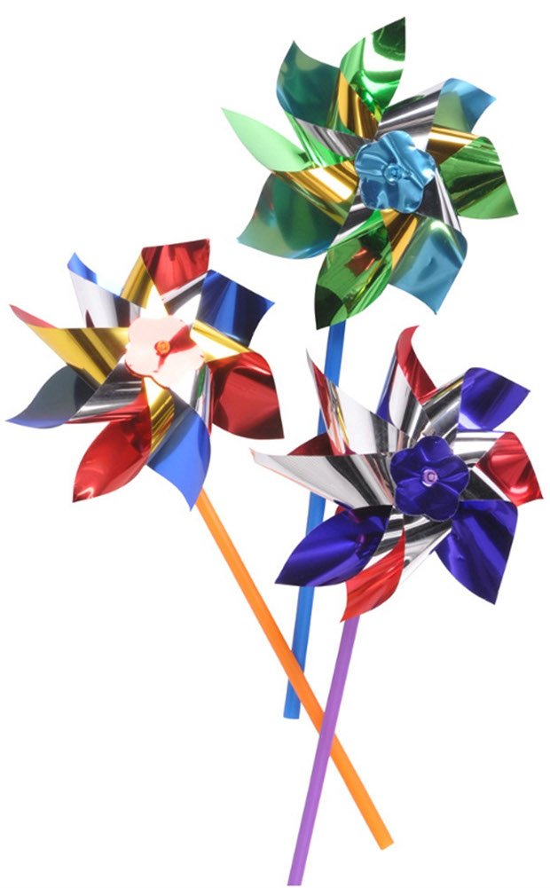 Rhode Island Novelty 6-inch pinwheels in bright colors for outdoor celebrations.