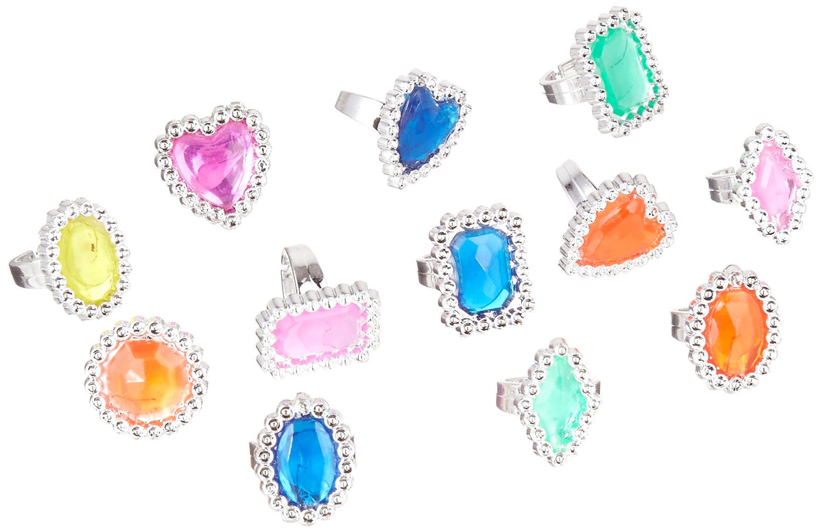 Rhode Island Novelty plastic jewel rings close-up showcasing a 24-count assortment for dress-up.