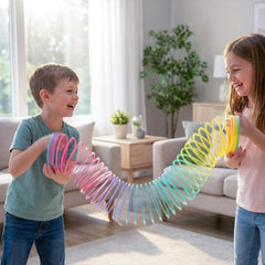 Rhode Island Novelty rainbow jumbo coil spring cascading down stairs demonstration