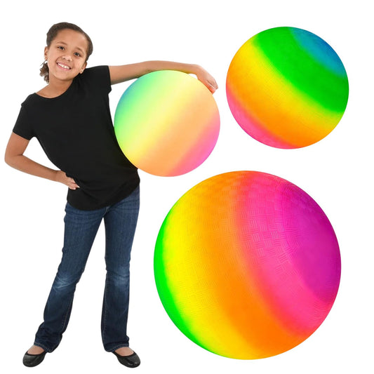 Rhode Island Novelty 16-inch rainbow playground ball for vibrant outdoor play.